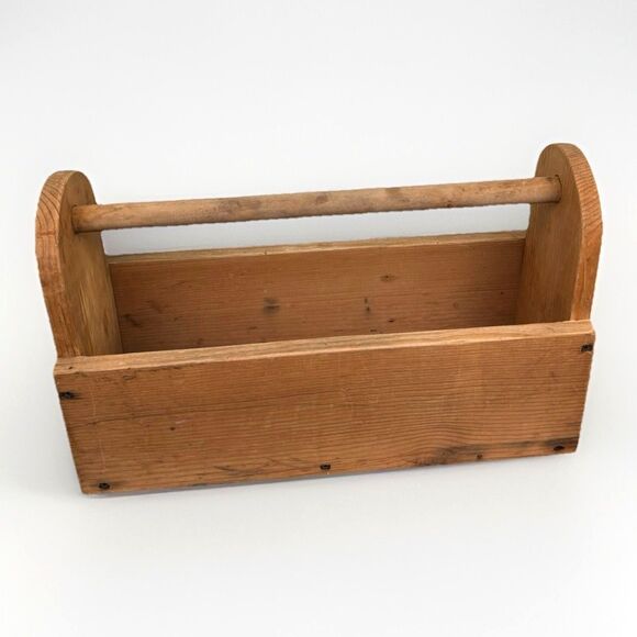 Vintage Farmhouse Wood Utility Cottage Tool Box Garden Tote 18” x 7” x 5.5” - Picture 2 of 5